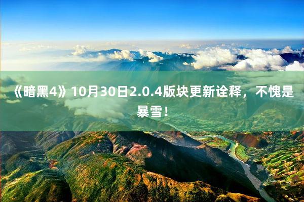 《暗黑4》10月30日2.0.4版块更新诠释，不愧是暴雪！